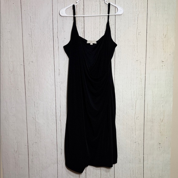 LOFT Dresses & Skirts - Loft Black Asymmetrical Stretchy Sleeveless Mini Black V Neck Dress Size 16